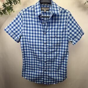 Express Button Down Fitted Collar Men's Shirt With Pocket Size‎ Small Checkered
